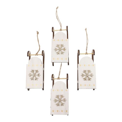 Artikel Juleslæde træ hvid/guld 15,5x6,5x4cm 4stk
