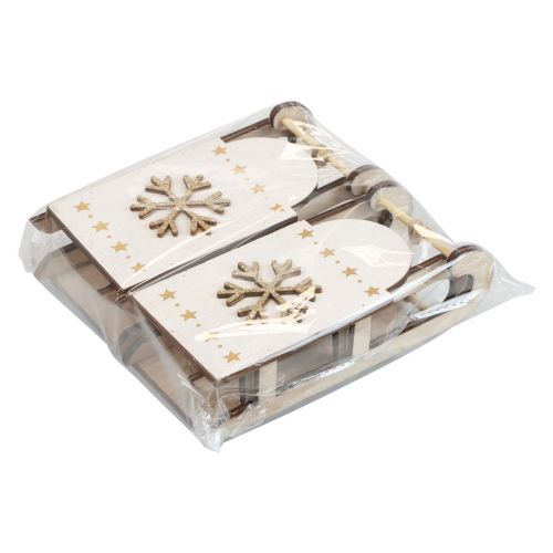 Artikel Juleslæde træ hvid/guld 15,5x6,5x4cm 4stk