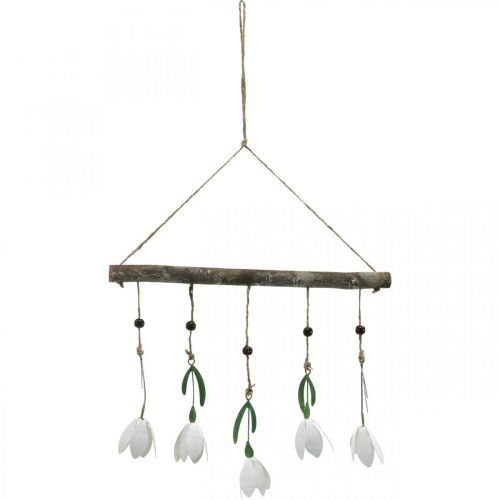 Floristik24 Dekorativ gren med blomster, fjeder, vintergækker til ophæng, metalblomster L48cm B90cm
