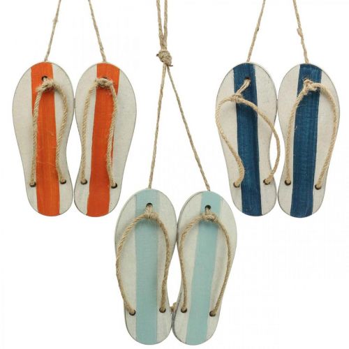 Artikel Deco flip flops hængende dekoration maritim orange/blå H15cm 3stk