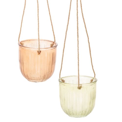 Hængende glaspotte, dekorativ glaspotte, retrostil, grøn/brun, 14,5 cm, 2 stk. købe | Floristik24.dk