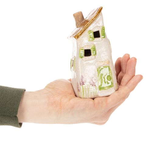 Artikel Rustikt keramikhus med lys LED, ideelt som stemningsfuld borddekoration, 15 cm, 2 stk.