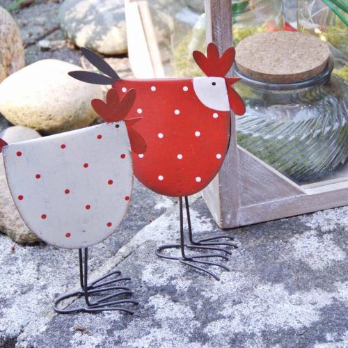 Floristik24 Dekorativ hane Metal Rød, Hvid påskepynt H18,5cm Assorteret 2stk