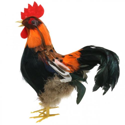 Dekorativ hane med fjer Orange dekorativ figur påskeforårsdekoration 24cm | Floristik24.dk