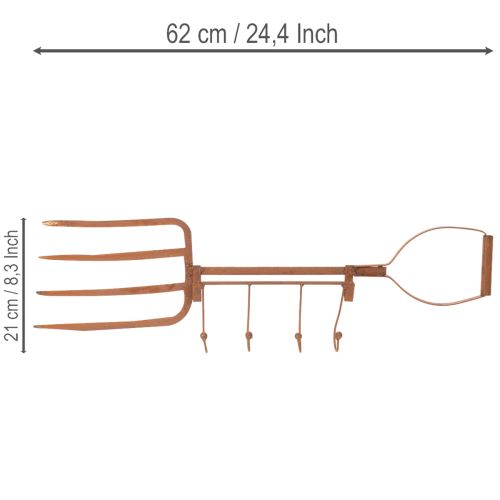 Rusten metalkrogskinne, dekorativ høgaffel, havedekoration, 4 kroge, 62 cm | Floristik24.dk