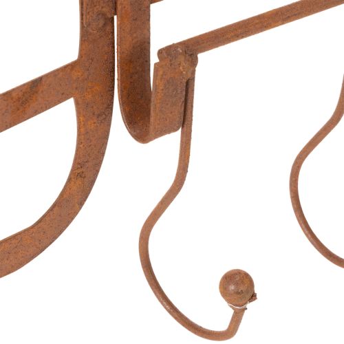 Rusten metalkrogskinne, dekorativ høgaffel, havedekoration, 4 kroge, 62 cm | Floristik24.dk