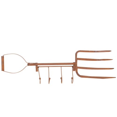 Rusten metalkrogskinne, dekorativ høgaffel, havedekoration, 4 kroge, 62 cm | Floristik24.dk