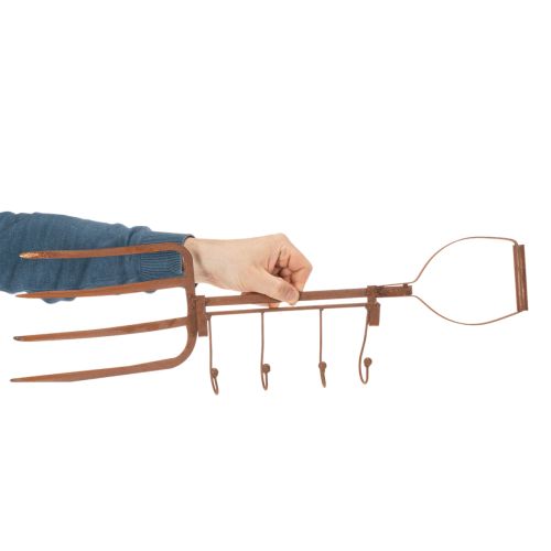 Rusten metalkrogskinne, dekorativ høgaffel, havedekoration, 4 kroge, 62 cm | Floristik24.dk