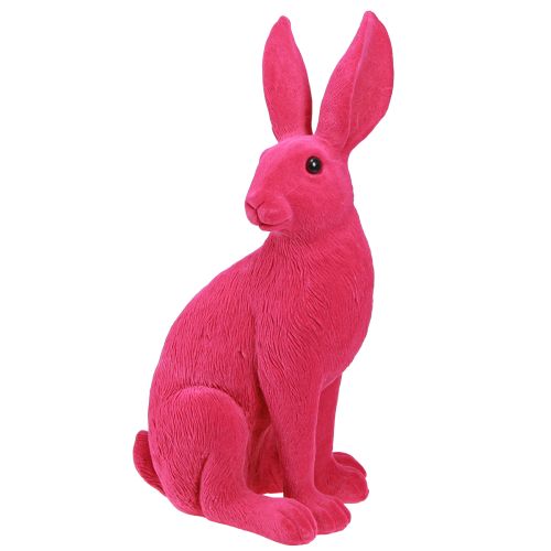 Floristik24 Bunny pink dekorativ påskehare siddende flokket 16×13×35cm