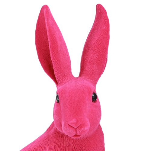 Floristik24 Bunny pink dekorativ påskehare siddende flokket 16×13×35cm
