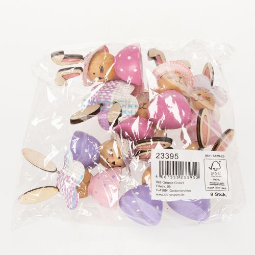 Artikel Påskehare borddekoration til foråret, dekorative harer med hatte, 7 cm, 9 stk.