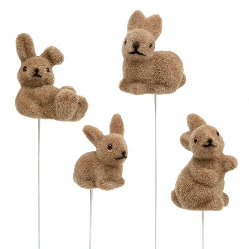 Artikel Bunny flokkedes på tråd brun 4cm - 6cm 12stk