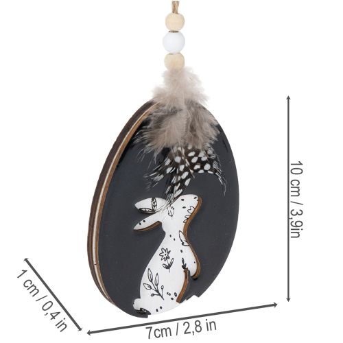 Artikel Træpåskeæg til ophængning, hvide og sorte, 10 cm, 6 stk.