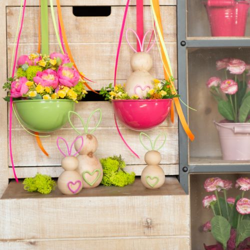 Artikel Dekorativ træfigur af kanin med trådører til moderne påskedekorationer, 11 cm, 4 stk.