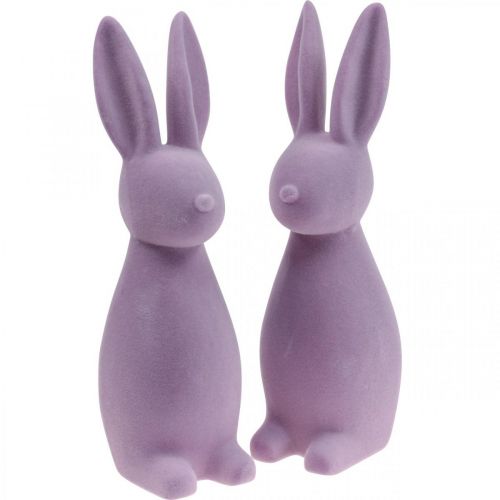 Floristik24 Dekorativ påskehare – 2. valg – Flokket lilla H29,5cm 2 stk