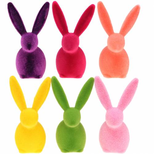 Floristik24 Bunny flocked farverige H13cm assorteret 6 stk