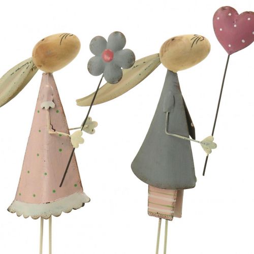 Floristik24 Forårsdekoration, kaniner lavet af metal, påske, par kaniner, Valentinsdag pink, blå 29,5/31,5 cm sæt af 2