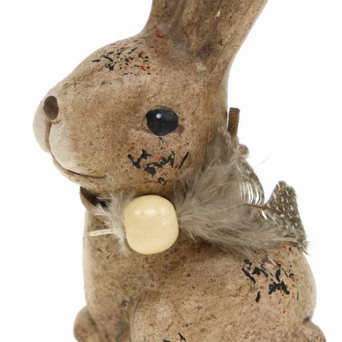 Floristik24 Dekorative figurer kaniner med fjer og træperlebrun blandet 7 cm x 4,9 cm H 10 cm 2stk