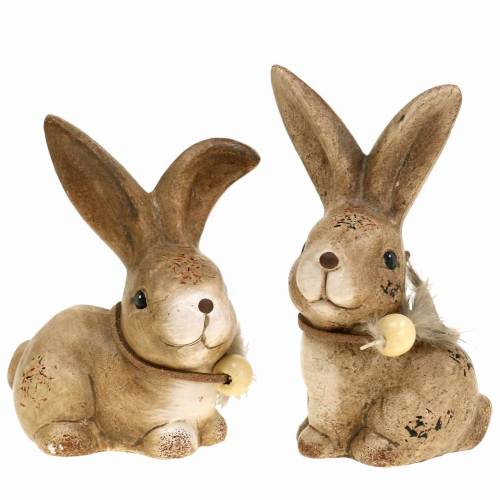 Floristik24 Dekorative figurer kaniner med fjer og træperlebrun blandet 7 cm x 4,9 cm H 10 cm 2stk