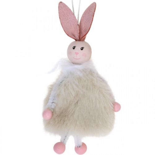 Floristik24 Kaniner, påskepynt, forårsvedhæng, påskeharer til at hænge beige, pink, hvid H12,5 cm 3 stk.