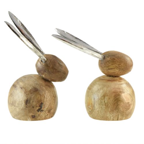 Artikel Kanin Træ Metal Natur Sølv H10/12,5cm 2 stk
