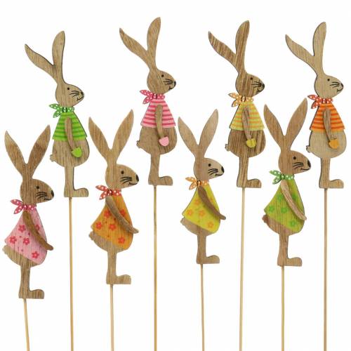 Floristik24 Påskepynt kanin med pindetræ assorteret natur 11cm 16 stk