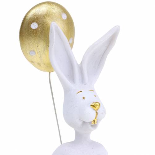 Artikel Kanin med ballon siddende hvid, guld H13,5cm 2stk