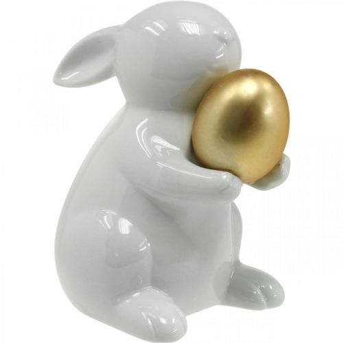 Kanin med gyldenæg keramik, påskedekoration elegant hvid, gylden H15cm