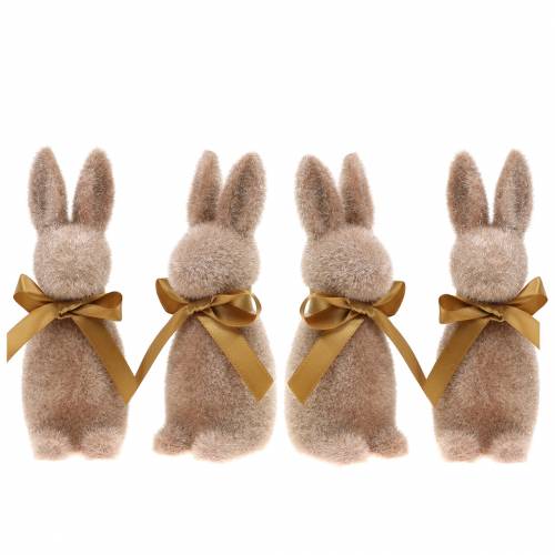 Floristik24 Bunny flocked lysebrun 16cm 4stk