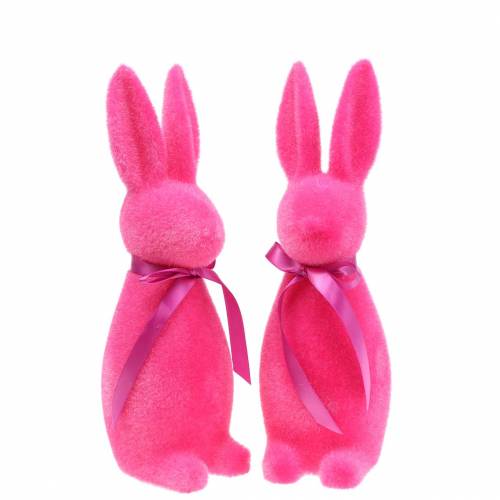 Floristik24 Kanin flokket pink H30cm 2stk