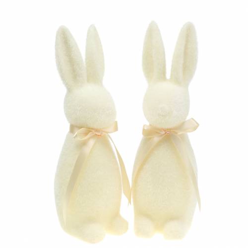 Floristik24 Bunny flocked hvid creme H30cm 2stk
