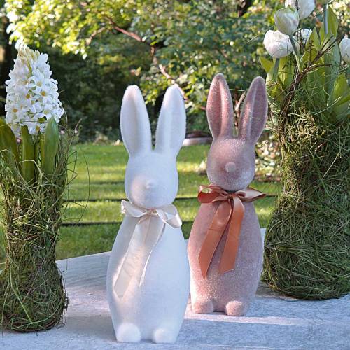 Floristik24 Bunny flocked creme hvid H49cm
