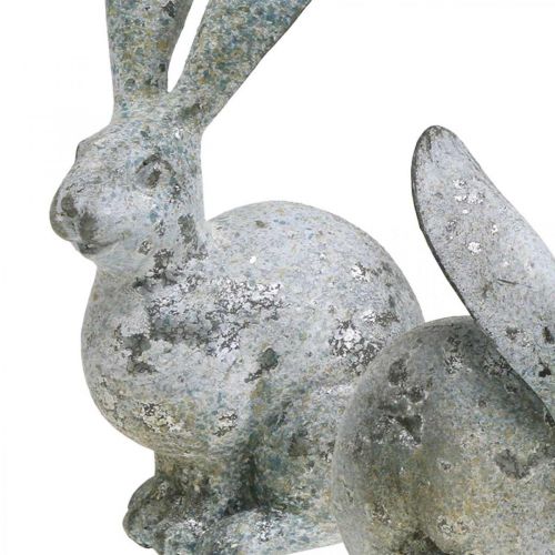 Artikel Dekorativ kanin, havefigur i betonlook, shabby chic, påskedekoration med sølvdetaljer H21/14cm, sæt med 2