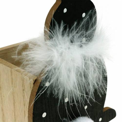 Floristik24 Bunny Planter Feather Boa Sort, hvid prikket træ påskehare