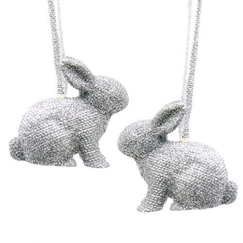 Floristik24 Bunny til at hænge sølvglitter 5cm 8stk