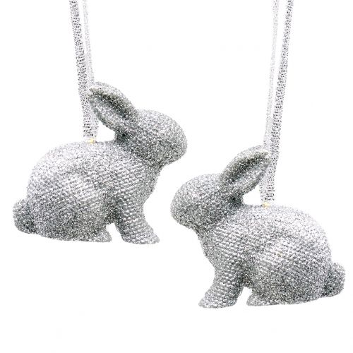 Bunny til at hænge sølvglitter 5cm 8stk
