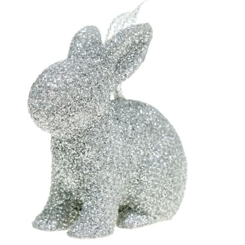 Floristik24 Bunny til at hænge sølvglitter 5cm 8stk