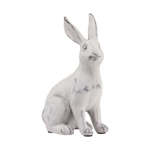 Kanin siddende dekorativ kanin kunststen hvid grå H21,5cm