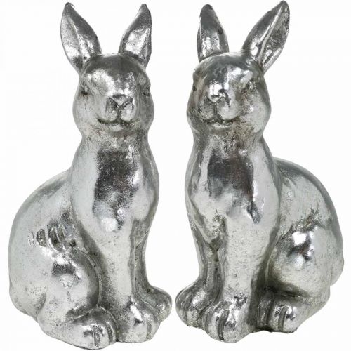Floristik24 Dekorativ kanin siddende påskedekoration sølv vintage H17cm 2 stk