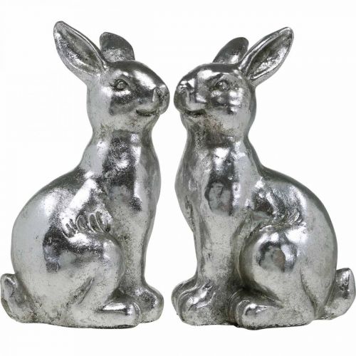 Artikel Dekorativ kanin siddende påskedekoration sølv vintage H17cm 2 stk