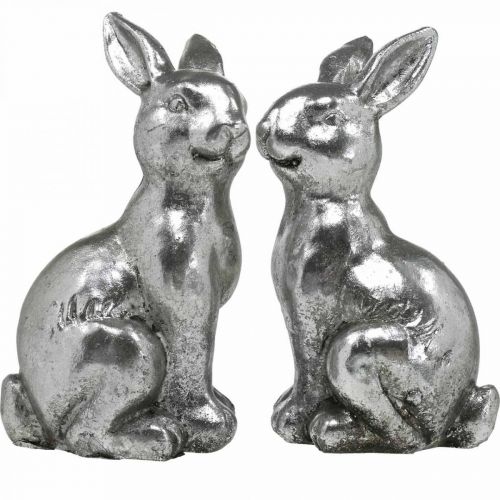 Artikel Dekorativ kanin siddende påskedekoration sølv vintage H13cm 2 stk