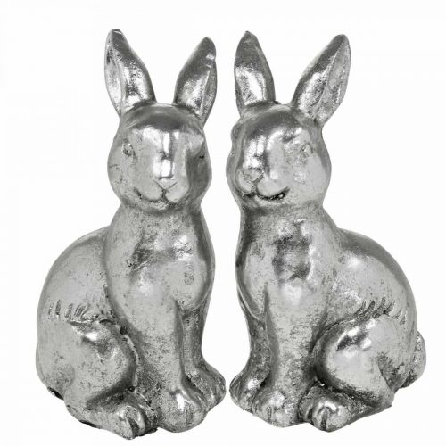 Floristik24 Dekorativ kanin siddende påskedekoration sølv vintage H13cm 2 stk