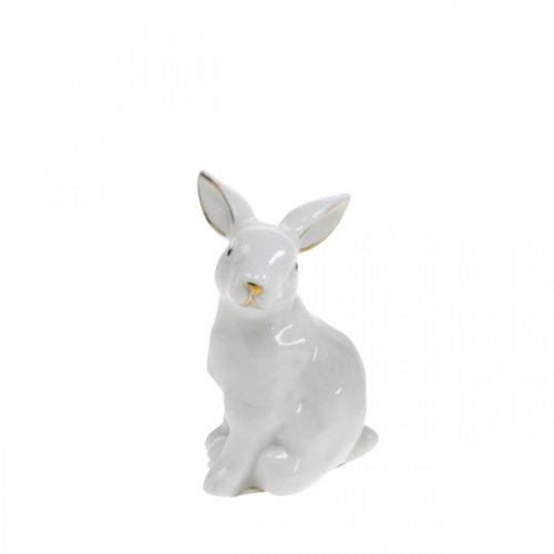 Artikel Hvid keramik kanin, påskedekoration med gylden dekoration, forårsdekoration H7,5cm