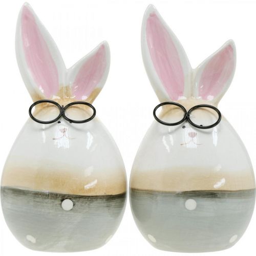 Floristik24 Keramiske påskeharer med glas, påskedekoration par kaniner H19cm 2 stk.