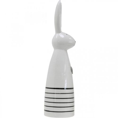 Artikel Keramisk kaninkegle Hvid Sort Hjertestriber H30cm