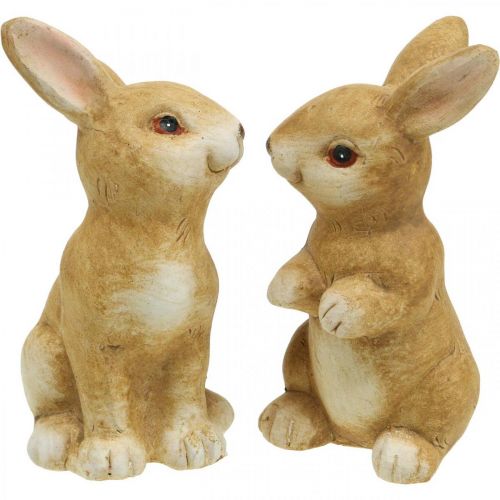 Artikel Kaninsidning, keramisk dekoration, påske, par kaniner brun H15cm sæt af 2