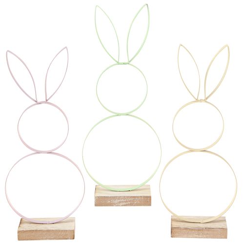 Artikel Kanin Dekoration Metal Træ Naturlig Gul Mint Pink H28cm 3 Stk