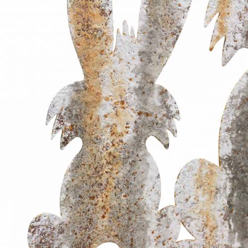 Artikel Påskepynt kanin med barn til at holde rust birk look metal 25 × 32 cm