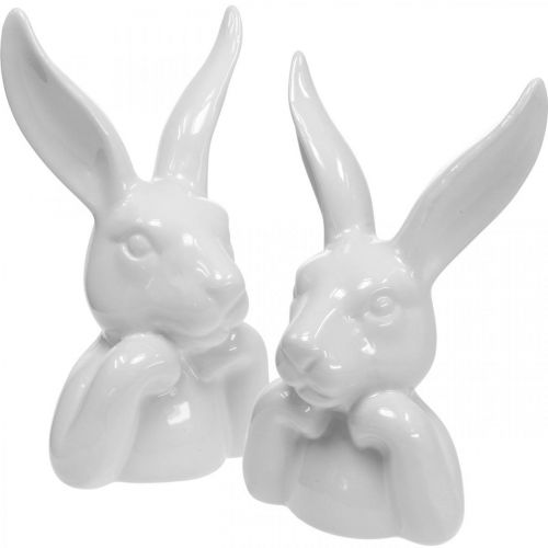 Deco kanin keramik hvid, kaninbuste påskepynt H17cm 3 stk.