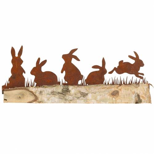 Floristik24 Kaninfamilie-rust på træbørk 25 cm H9cm